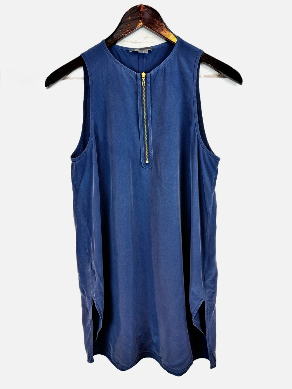 Vince | Blue 100% Silk Tunic Blouse w Front Zipper, S